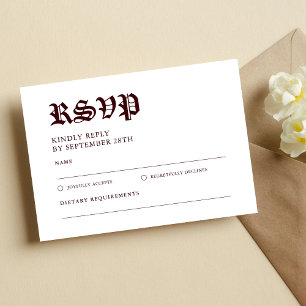 Cartons Réponse Mariage Minimaliste Rétro Vintage Bordeaux Blanc