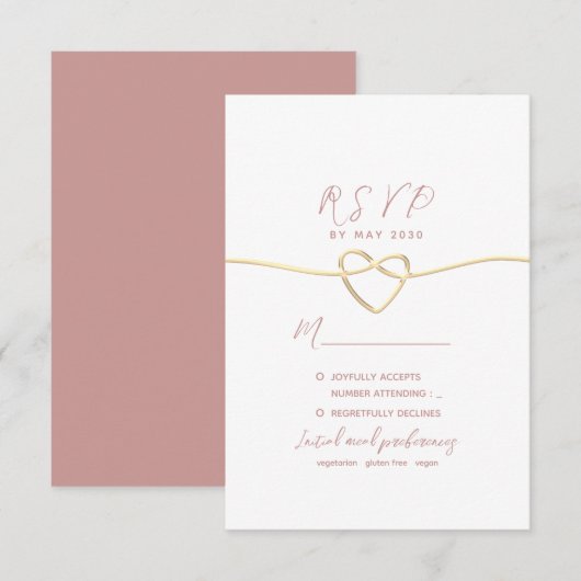 Cartons Réponse Mariage Minimaliste Rose Poussière (Devant / Derrière)