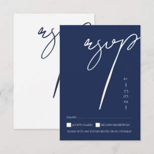 Cartons Réponse Mariage Minimaliste Typographie Script Bleu Marine