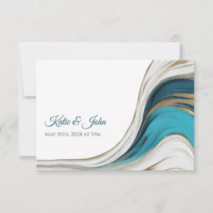 Cartons Réponse Mariage Moderne Abstrait-Bleu et Or-