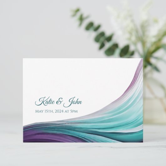 Cartons Réponse Mariage moderne Abstrait-violet et Turquoise- (Debout devant)