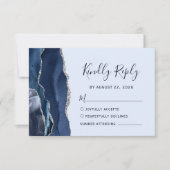 Cartons Réponse Mariage Moderne Agate Argent Bleu Clair Navy (Devant)