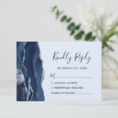 Cartons Réponse Mariage Moderne Agate Argent Bleu Clair Navy (Debout devant)