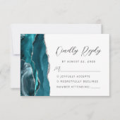 Cartons Réponse Mariage Moderne Agate Bleu Turquoise Argent Script (Devant)