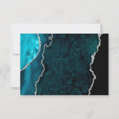 Cartons Réponse Mariage Moderne Agate Bleu Turquoise Argent Script (Dos)
