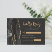Cartons Réponse Mariage Moderne Agate Noir Or Script Sombre (Debout devant)