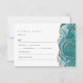 Cartons Réponse Mariage Moderne Agate Or Turquoise (Devant)