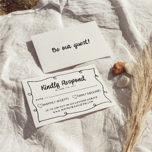 Cartons Réponse Mariage moderne avec cadre rétro dessiné main