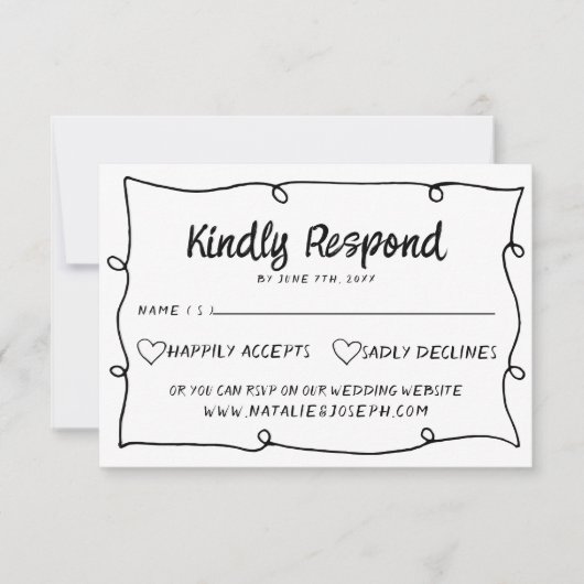 Cartons Réponse Mariage moderne avec cadre rétro dessiné main (Devant)