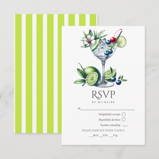 Cartons Réponse Mariage Moderne avec Cocktail Vert Citron (Devant / Derrière)