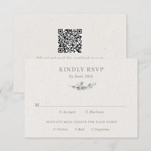 Cartons Réponse Mariage moderne avec code QR botanique vert sauge