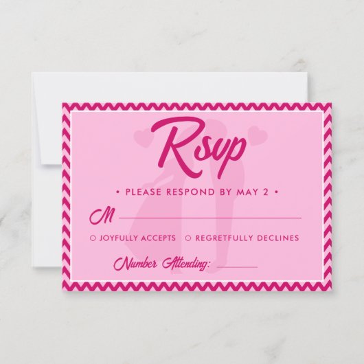 Cartons Réponse Mariage moderne avec code QR et rayure chevron ros (Devant)