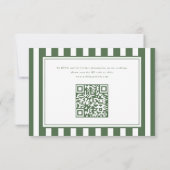 Cartons Réponse Mariage moderne avec code QR rayé vert foncé (Dos)