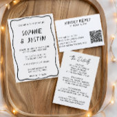 Cartons Réponse Mariage moderne avec QR Code noir et blanc
