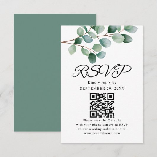 Cartons Réponse Mariage moderne avec verdure d'eucalyptus (Devant / Derrière)