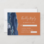 Cartons Réponse Mariage Moderne Bleu Nuit Argent Agate Orange (Devant)
