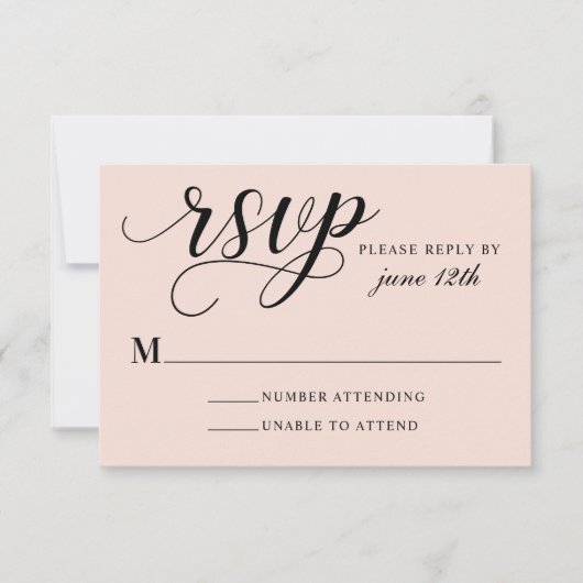 Cartons Réponse Mariage moderne Blush et Black Script (Devant)