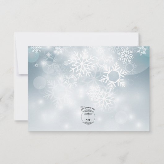Cartons Réponse Mariage Moderne Ciel Flocon de Neige Bleu Poussiér (Dos)