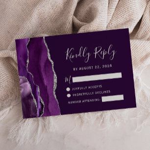 Cartons Réponse Mariage Moderne Deep Purple Agate Argent