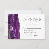 Cartons Réponse Mariage Moderne Écriture Agate Argent Violet (Devant)