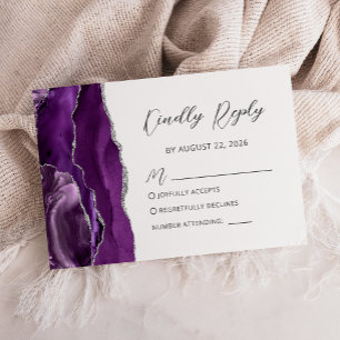 Cartons Réponse Mariage Moderne Écriture Manuscrit Argent Violet
