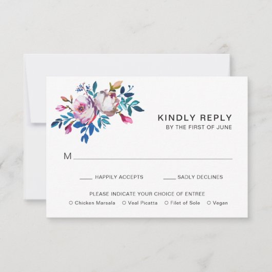 Cartons Réponse Mariage Moderne Élégant aux Fleurs Roses (Devant)