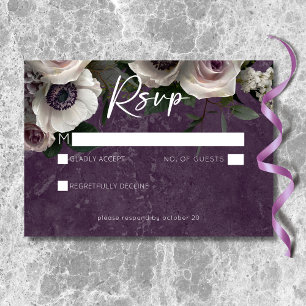 Cartons Réponse Mariage Moderne Élégant Floral Violet Prune