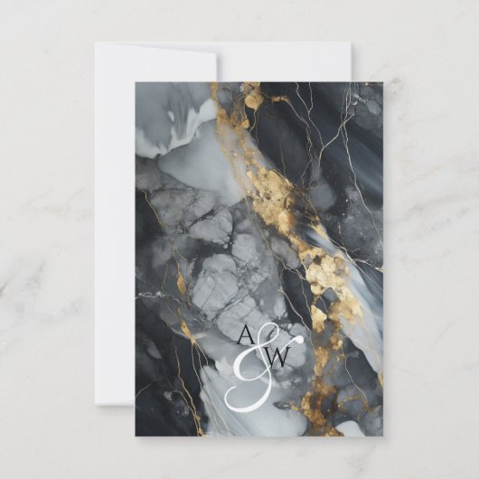 Cartons Réponse Mariage moderne Elegant Noir & Or (Dos)