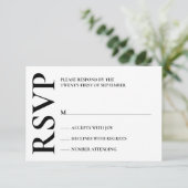 Cartons Réponse Mariage moderne en gras noir et blanc (Debout devant)