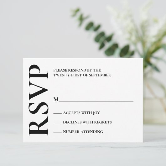 Cartons Réponse Mariage moderne en gras noir et blanc (Debout devant)