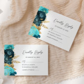 Cartons Réponse Mariage Moderne Floral Doré Aqua Sarcelle Script
