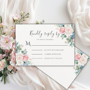 Cartons Réponse Mariage Moderne Floral Rose & Bleu