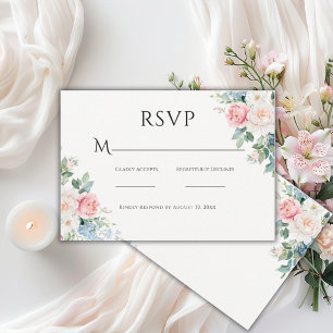 Cartons Réponse Mariage Moderne Floral Simple Rose & Bleu