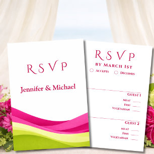 Cartons Réponse Mariage Moderne Fuchsia et Vert Citron