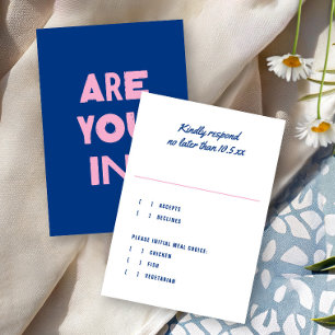 Cartons Réponse Mariage Moderne Gras Couleur Vibrante Bleu Rose