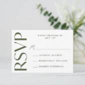Cartons Réponse Mariage Moderne Gras Typographie Vert Olive (Debout devant)
