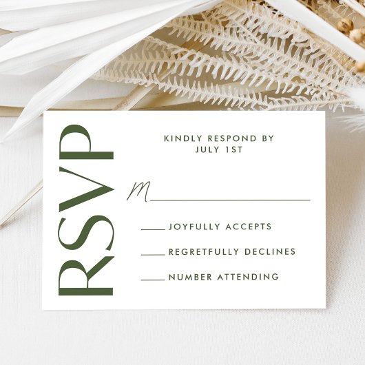 Cartons Réponse Mariage Moderne Gras Typographie Vert Olive