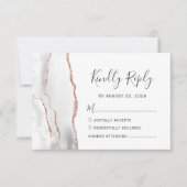 Cartons Réponse Mariage Moderne Gris Blanc Rose Or Agate (Devant)