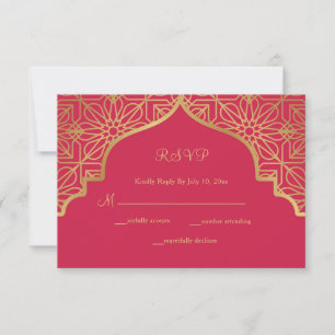 Cartons Réponse Mariage moderne Magenta Red Gold