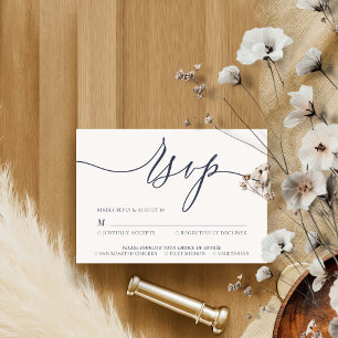 Cartons Réponse Mariage Moderne Minimaliste Simple Bleu Marine