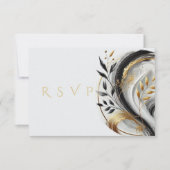 Cartons Réponse Mariage moderne noir blanc et or Botanique- (Devant)