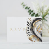 Cartons Réponse Mariage moderne noir blanc et or Botanique- (Debout devant)