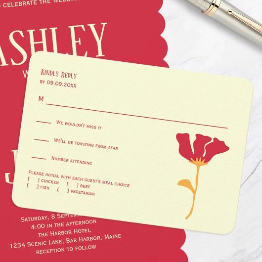 Cartons Réponse Mariage moderne orange et rouge