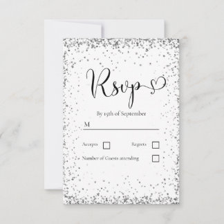 Cartons Réponse Mariage Moderne Paillettes Argentées Blanches
