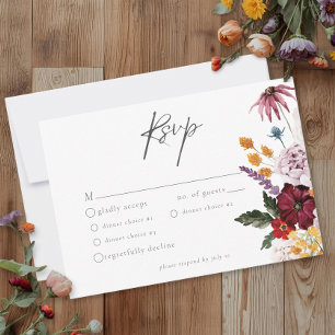 Cartons Réponse Mariage Moderne Papillon Fleur Sauvage Aquarelle