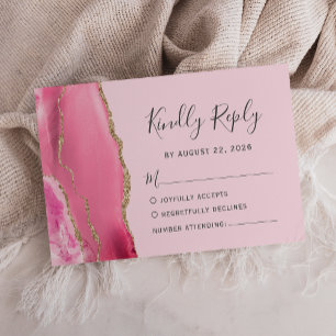 Cartons Réponse Mariage moderne Pastel Pink Gold Agate
