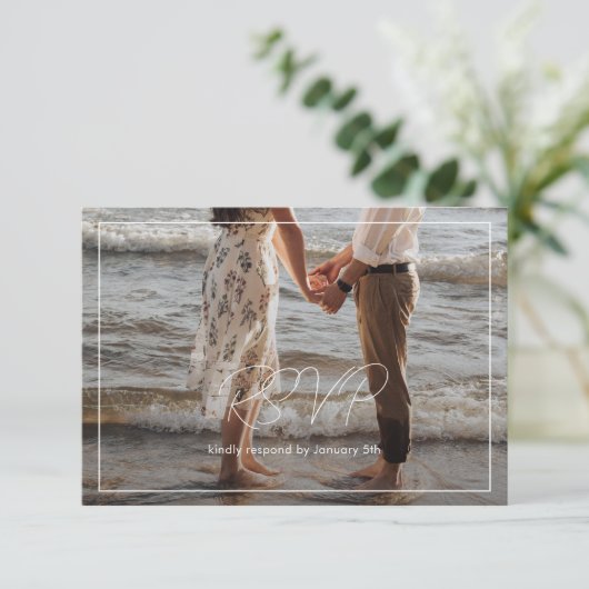 Cartons Réponse Mariage moderne photo noir et blanc chic (Debout devant)