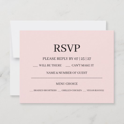 Cartons Réponse Mariage Moderne Rose Blush (Devant)