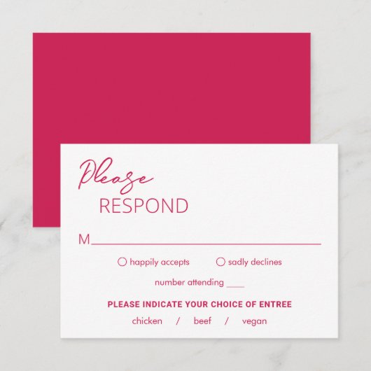 Cartons Réponse Mariage moderne rose chaud minimal (Devant / Derrière)
