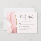 Cartons Réponse Mariage Moderne Rose Pâle Agate Or (Devant)
